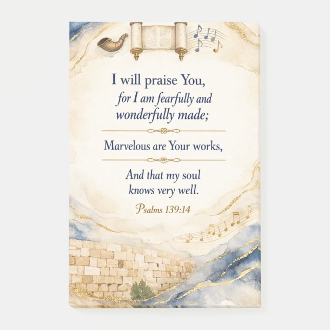 Psalm 139:14 - Ich will dich preisen Post-it Klebezettel (Vorderseite)