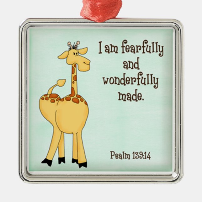 Psalm 139:14 Kinder christliche Giraffe grün Silbernes Ornament (Vorne)