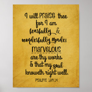 Psalm 139,14 Lob, wunderbar gemacht Poster