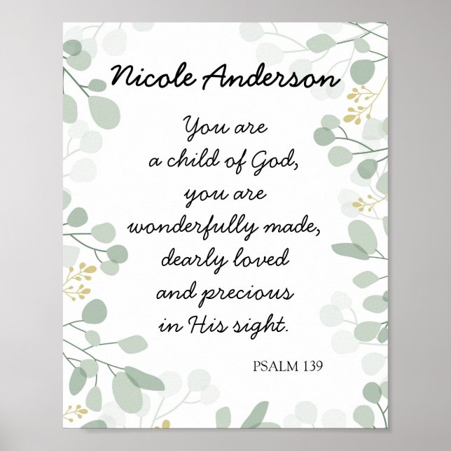 Psalm 139 Kind Gottes Bibelverse Name Poster (Vorne)