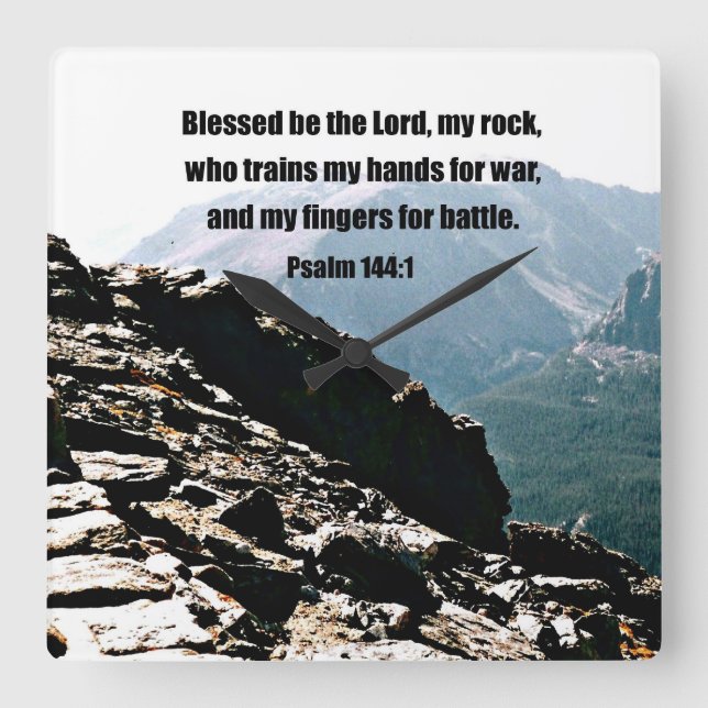 Psalm-144:1 Blessed ist der Lord… Quadratische Wanduhr (Vorderseite)
