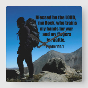 Psalm 144:1 Gesegnet sei der Herr, mein Felsen, de Quadratische Wanduhr