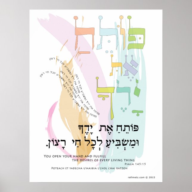 Psalm 145:15 "Sie öffnen Ihre Hand" Transliteratio Poster (Vorne)