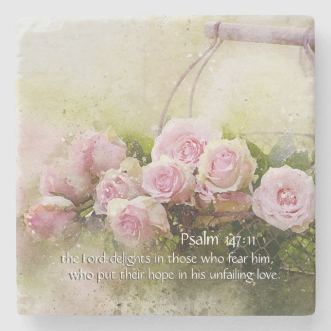 Psalm 147:11 Inspirierend Bibelverse Rose Steinuntersetzer (Vorderseite)