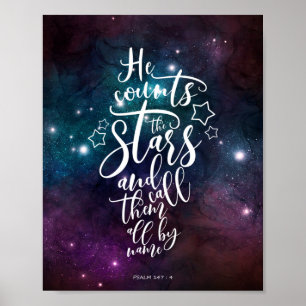Psalm 147:4 Er zählt die Sternenbibel Poster
