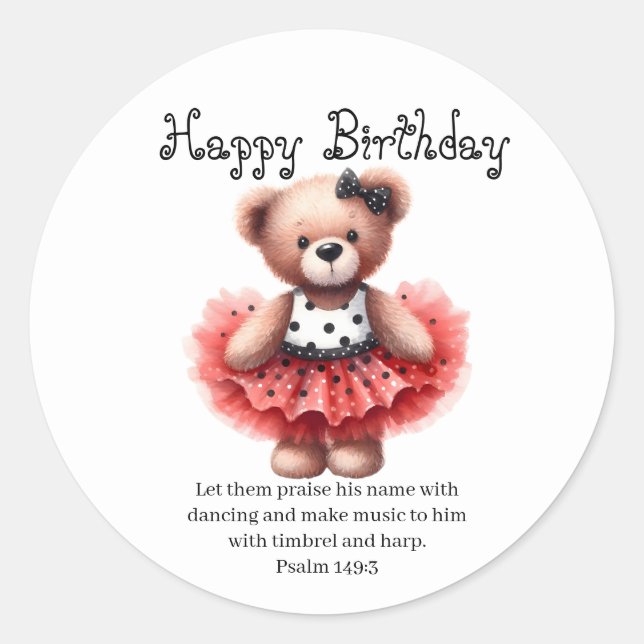Psalm 149:3 Teddy Ballerina  Round Sticker (Vorderseite)