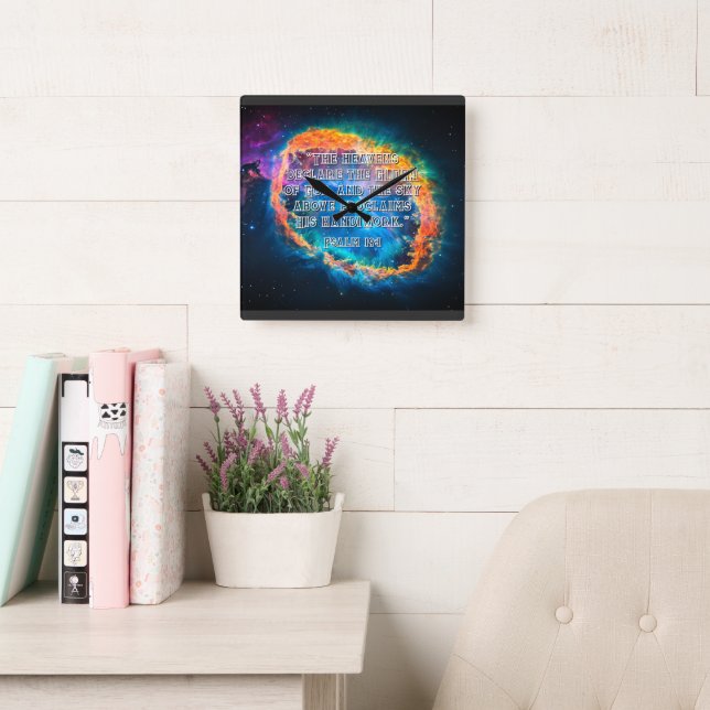 Psalm 19:1 Die Himmel verkünden Gottes Ruhm Quadratische Wanduhr (Lesesaal)