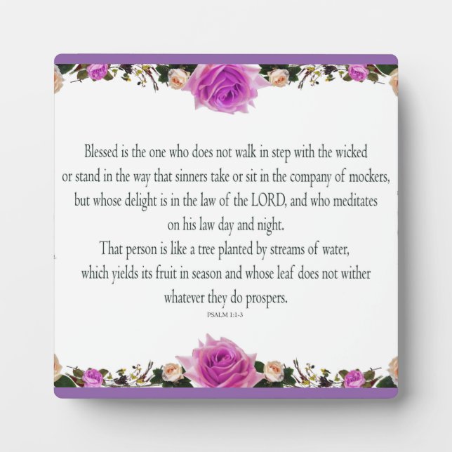 Psalm 1 Art - Gesegnet Recht mit Blumendesign Fotoplatte (Vorderseite)