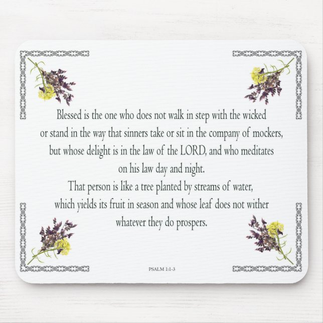 Psalm 1 Art - Gesegnet Recht mit Blumendesign Mousepad (Vorne)