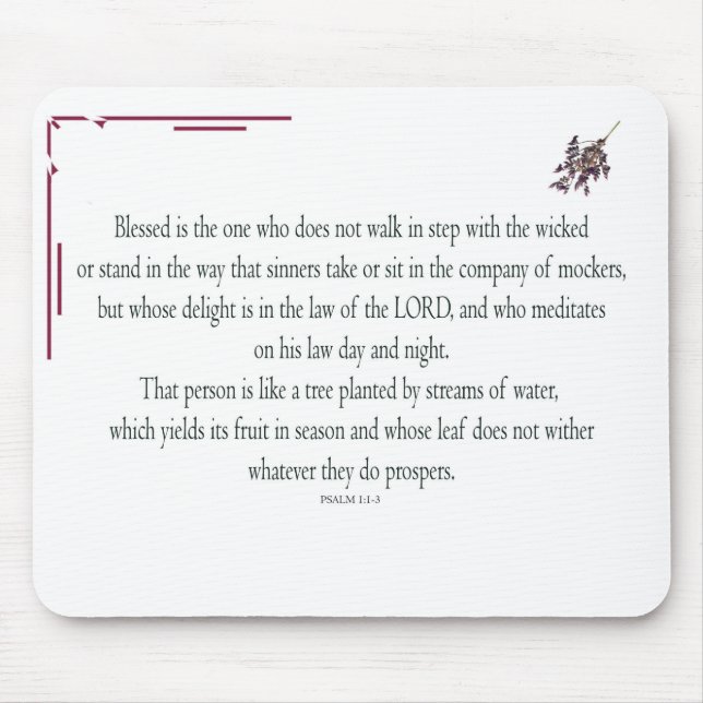 Psalm 1 Art - Gesegnet Recht mit Blumendesign Mousepad (Vorne)