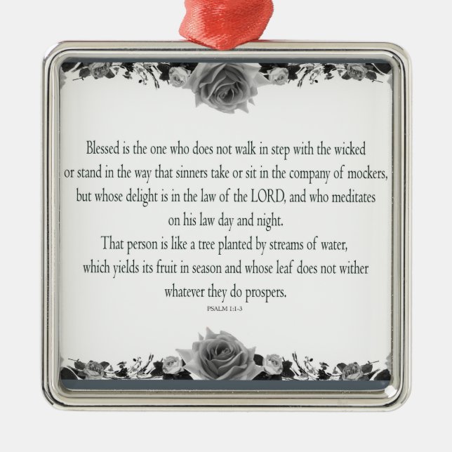 Psalm 1 Art - Gesegnet Recht mit Blumendesign Ornament Aus Metall (Vorne)