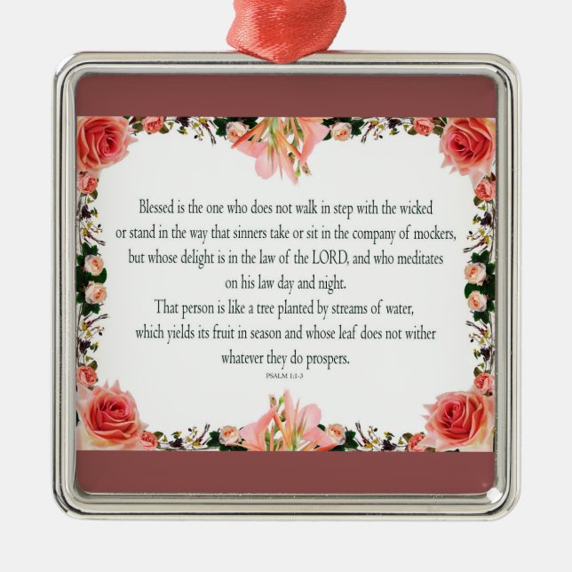 Psalm 1 Art - Gesegnet Recht mit Blumendesign Ornament Aus Metall (Vorne)