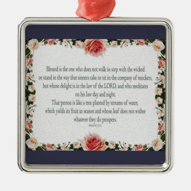 Psalm 1 Art - Gesegnet Recht mit Blumendesign Ornament Aus Metall (Vorne)