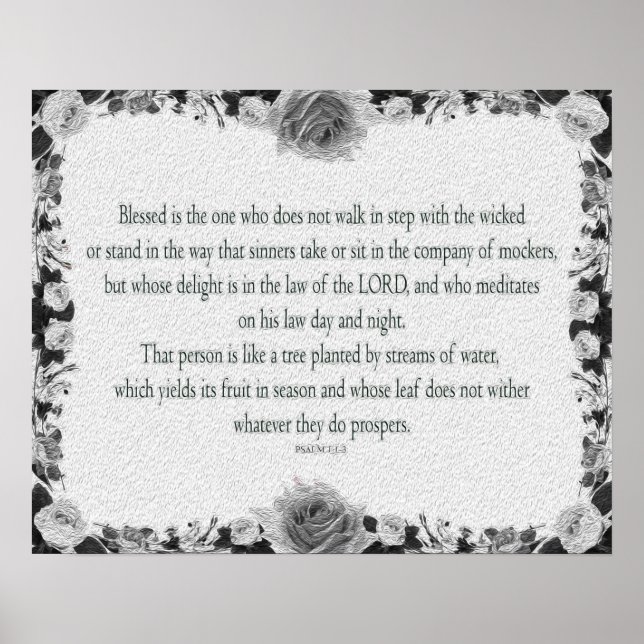 Psalm 1 Art - Gesegnet Recht mit Blumendesign Poster (Vorne)