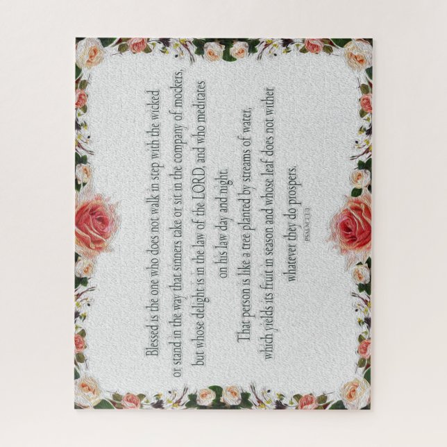 Psalm 1 Art - Gesegnet Recht mit Blumendesign Puzzle (Vertikal)