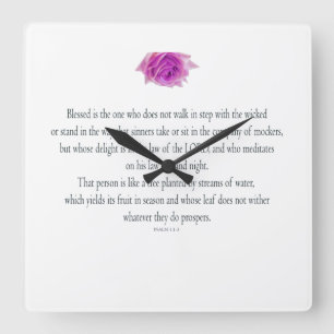 Psalm 1, Bless the One Does not, Pink Flower Quadratische Wanduhr
