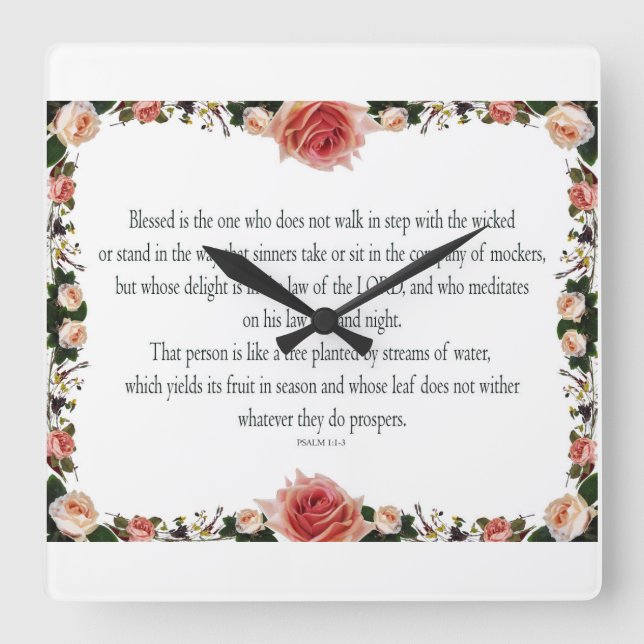 Psalm 1, Blume Border Design, Erträge in der Saiso Quadratische Wanduhr (Vorderseite)