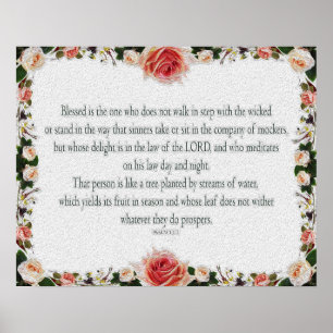 Psalm 1, Blumengrenzen, Öl, gesegnet ist derjenige Poster