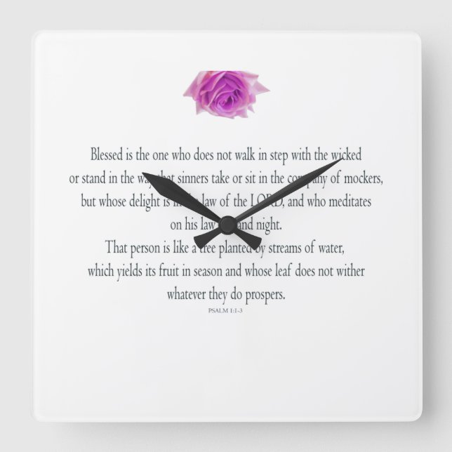 Psalm 1, das Eine nicht segne, rosa Blume Quadratische Wanduhr (Vorderseite)