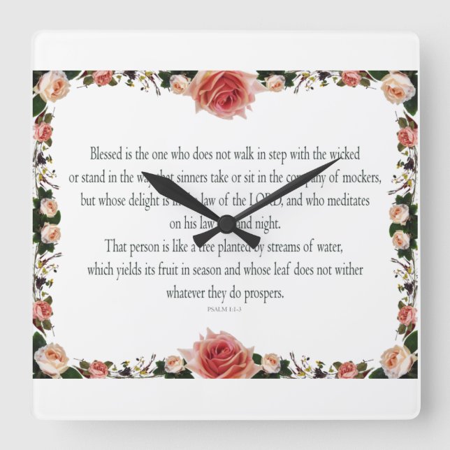 Psalm 1, Flower borders Quadratische Wanduhr (Vorderseite)