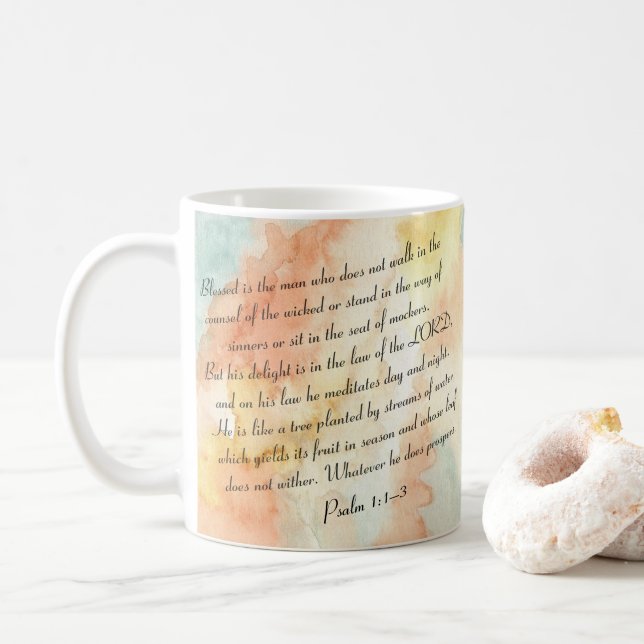 Psalm 1 Gesegnetes Wasserfarben-Skript Kaffeetasse (Mit Donut)