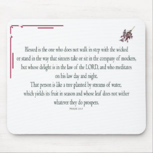 Psalm 1 Kunst - Gesegnete Gerechte mit Blumendesig Mousepad