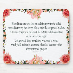 Psalm 1 Kunst - Gesegnete Gerechte mit Blumendesig Mousepad