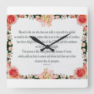 Psalm 1, Lilienöl floral, nicht in den Wickern lau Quadratische Wanduhr