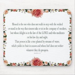 Psalm 1 with Flower Borders Mousepad