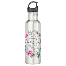 Psalm 20:4 Christliche Bibelverse Rosa Blütenblüte Edelstahlflasche