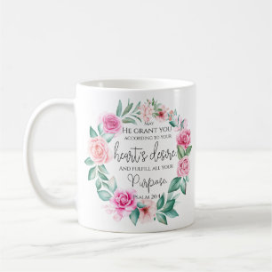 Psalm 20:4 Christliche Bibelverse Rosa Blütenblüte Kaffeetasse