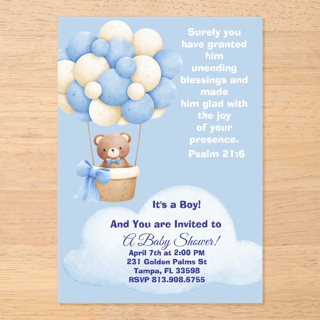 Psalm 21:6 Boy Baby Shower Invitation Acryleinladungen (Vorderseite)