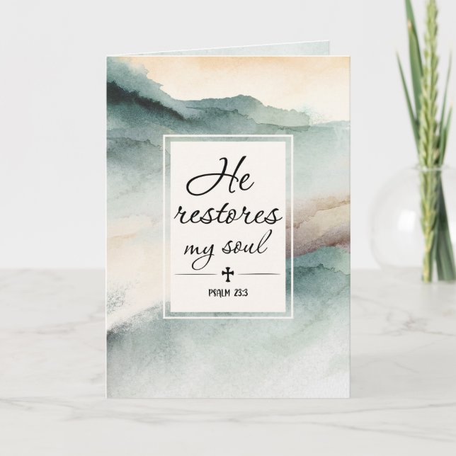 Psalm 23 1-4 Er restauriert mein Soul Kreuz Karte (Vorderseite)