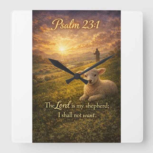 Psalm 23:1 Bibel Christliche Wanduhr mit Lamm (Vorderseite)