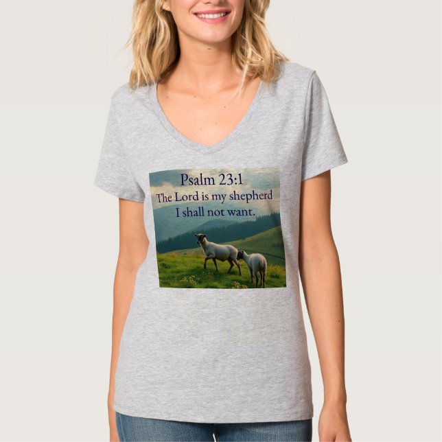 Psalm 23:1 Bible Verse Women's V-Neck Tee Shirt (Vorderseite)