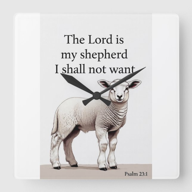 Psalm 23:1 Christian Lamb Wall Clock Quadratische Wanduhr (Vorderseite)
