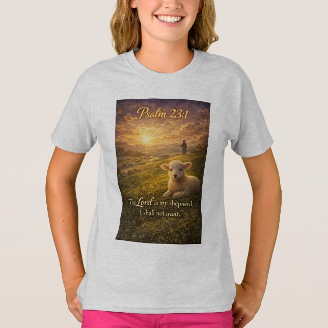 Psalm 23:1 Christliches Lamm Mädchen T-Shirt (Vorderseite)