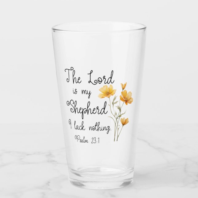 Psalm 23:1 Der Herr ist meine Hirtengelbe Blume Glas (Vorderseite)
