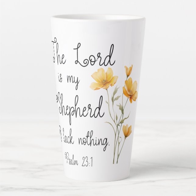 Psalm 23:1 Der Herr ist meine Hirtengelbe Blume Milchtasse (Vorderseite)