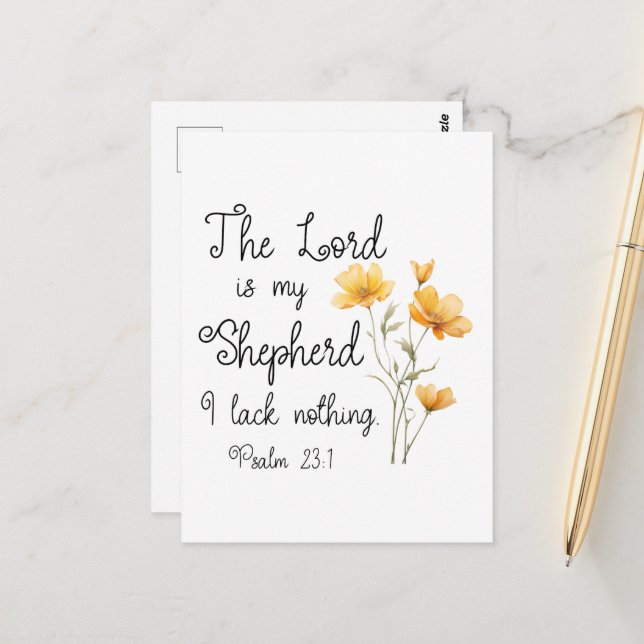 Psalm 23:1 Der Herr ist meine Hirtengelbe Blume Postkarte (Vorderseite/Rückseite Beispiel)
