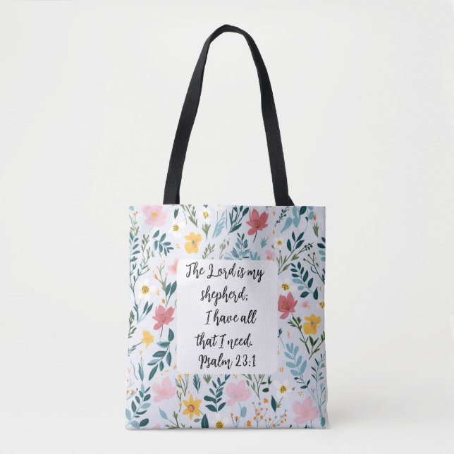Psalm 23:1 Floral Tote Bag (Vorderseite)