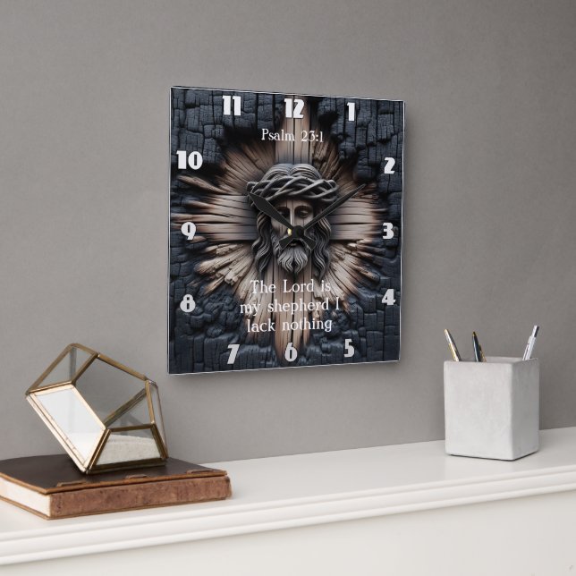 Psalm 23:1 Geliebtes Jesus-Holz Quadratische Wanduhr (Büro)