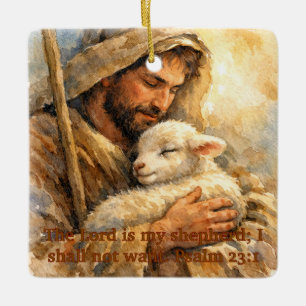 Psalm 23:1 Guter Hirte Quadratischer Schmuckanhäng Keramikornament
