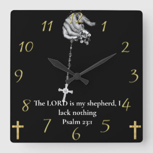 Psalm 23:1 Händekreuz Quadratische Wanduhr