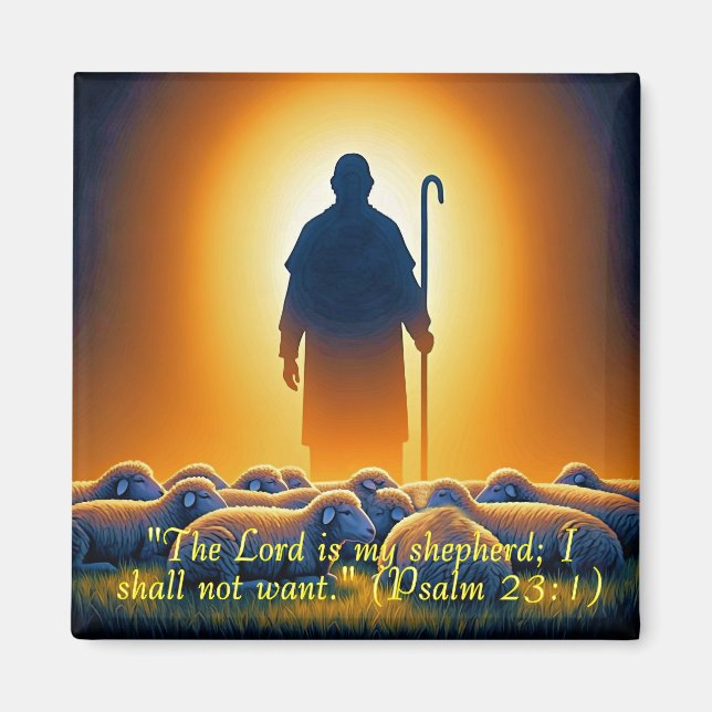 Psalm 23:1 Herr als Hirte Quadratischer Magnet (Vorne)