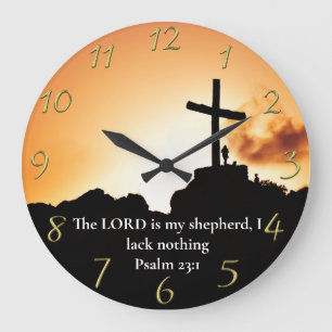 Psalm 23:1 Kreuz auf einem Berg Große Wanduhr