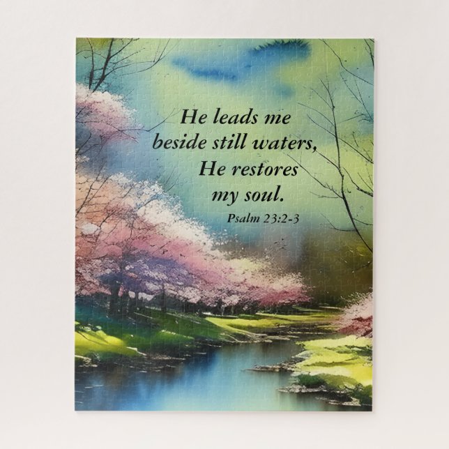 Psalm 23:2-3 Er restauriert mein Soul Bibel Verse Puzzle (Vertikal)