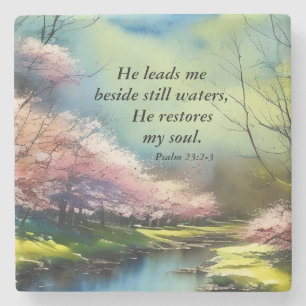 Psalm 23:2-3 Er restauriert mein Soul Bibel Verse Steinuntersetzer