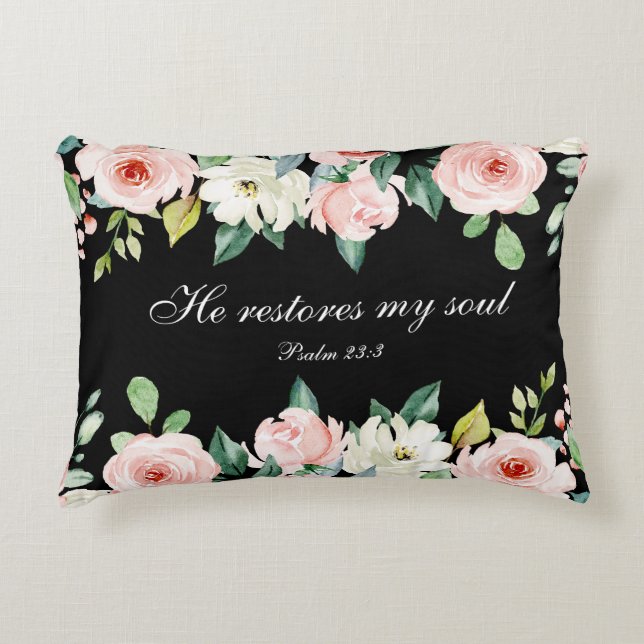 Psalm 23:3 Er restauriert mein Soul Bible Verse &  Dekokissen (Vorderseite)