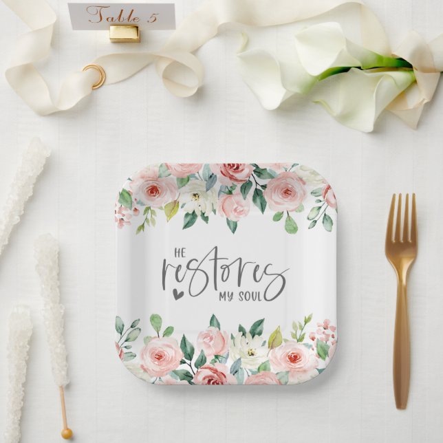 Psalm 23:3 Er restauriert mein Soul Bible Verse &  Pappteller (Hochzeit)